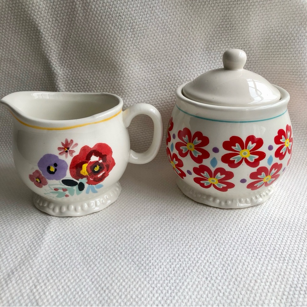 Pioneer Woman Flea Market Creamer and Sugar Bowl Set Ceramic